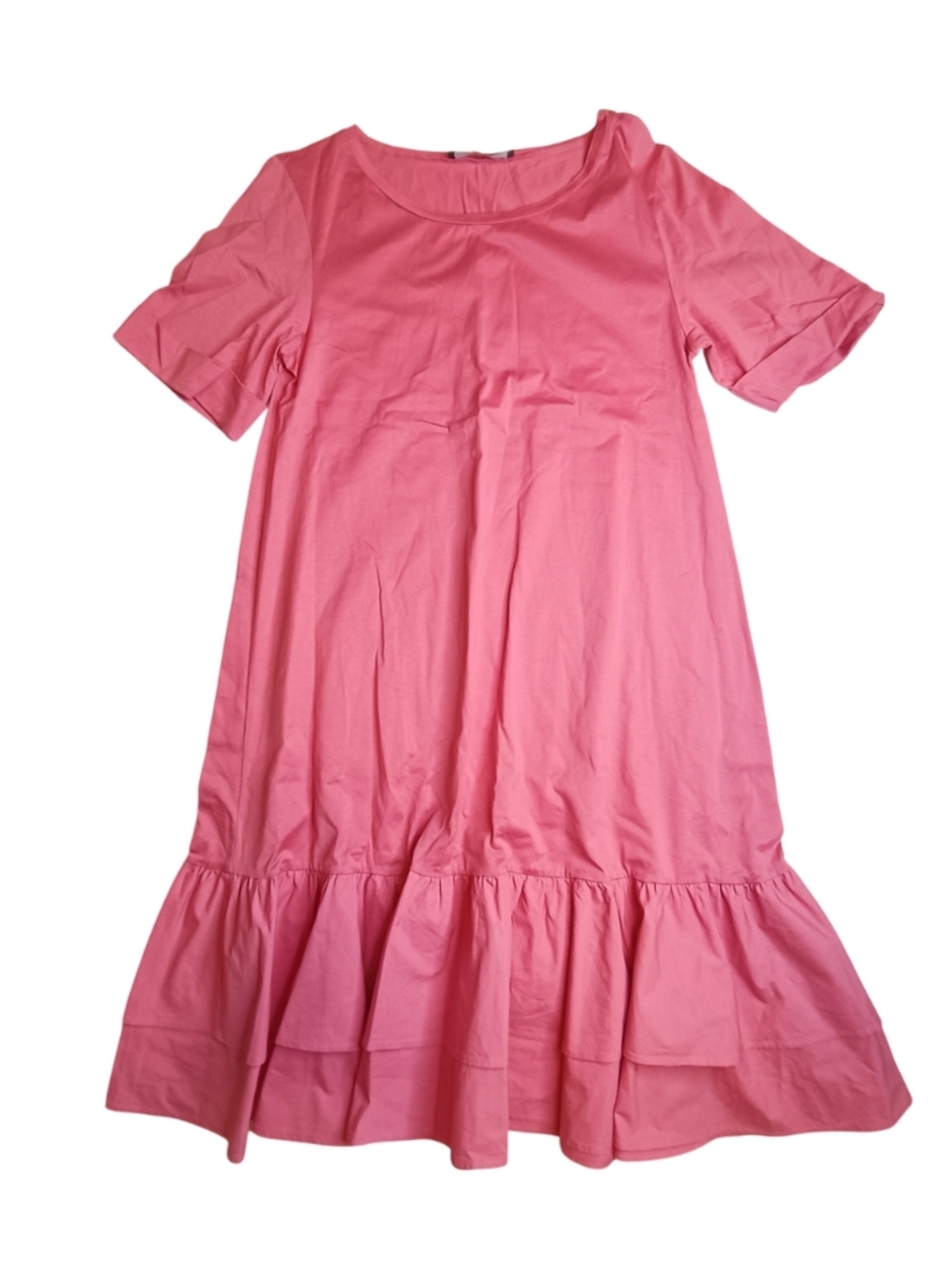 MaxMara Weekend Tiered Ruffle Hem Midi Dress - Short Sleeve Babydoll Pink Size M
